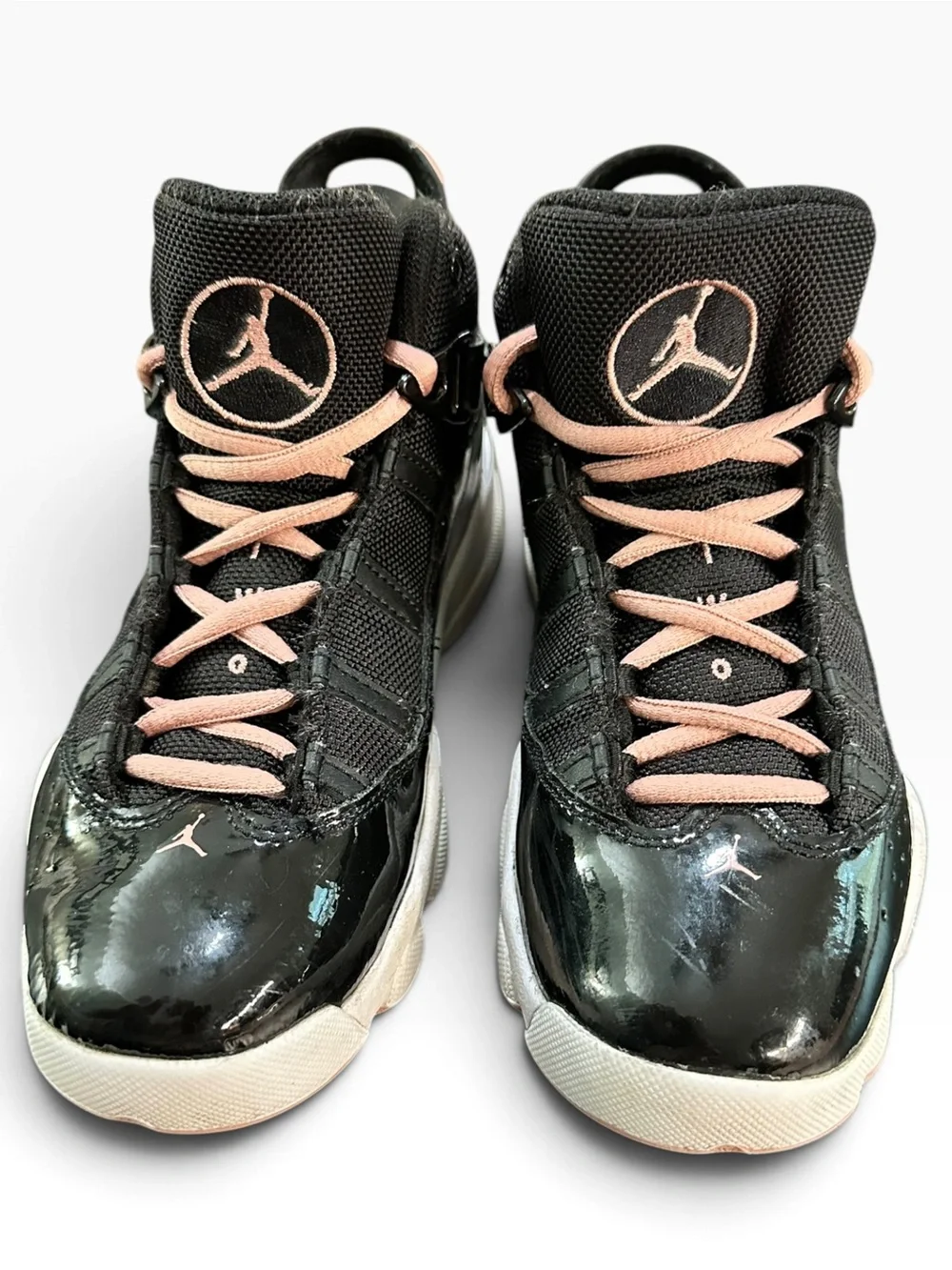 Jordan 6 Rings Black/Pink Mid Top Lace-Up Sneaker Youth 2.5Y 323432-068